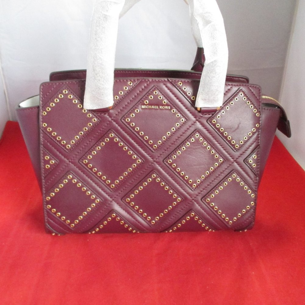 Michael Kors Selma Medium Grommet Top Zip Satchel $498 Plum #051 - Picture 8 of 15